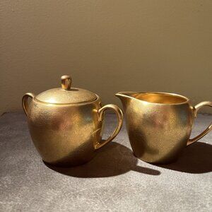 1930s Pickard Sugar and Creamer Set - Gold Encrusted Rose and Daisy Pattern